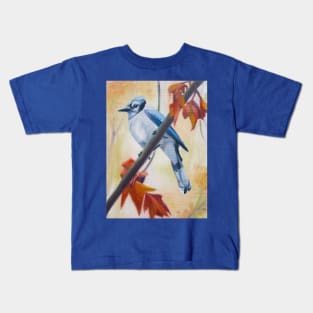 Prophet - blue jay in autumn painting Kids T-Shirt